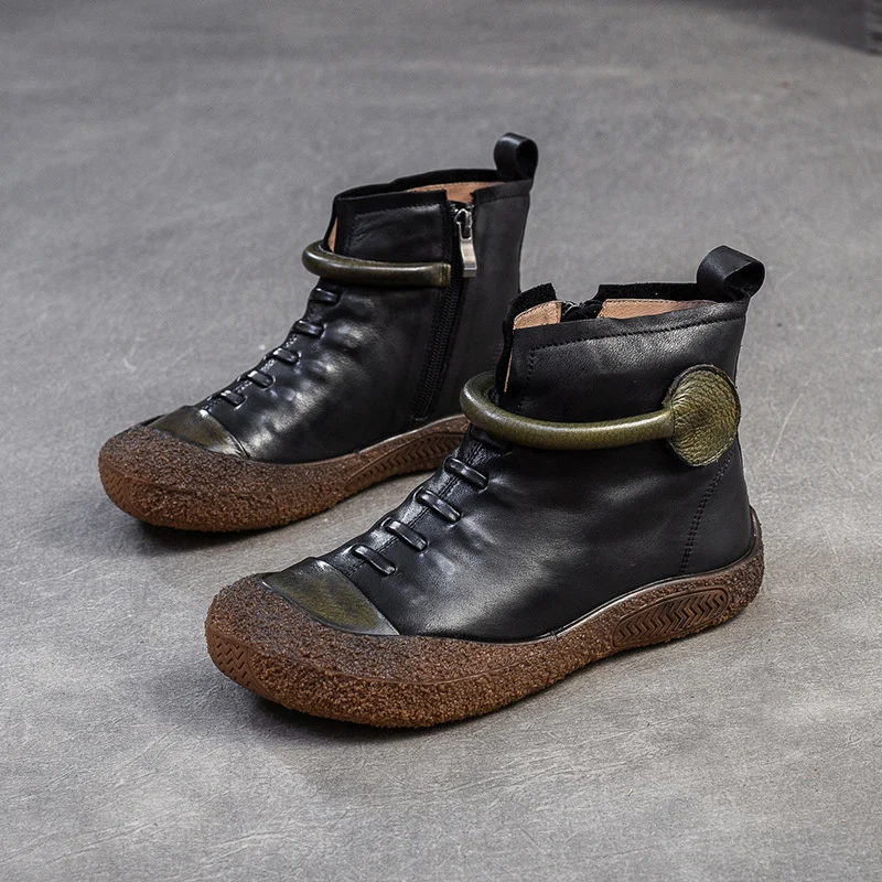 Women Vintage Soft Leather Flat Ankle Boots