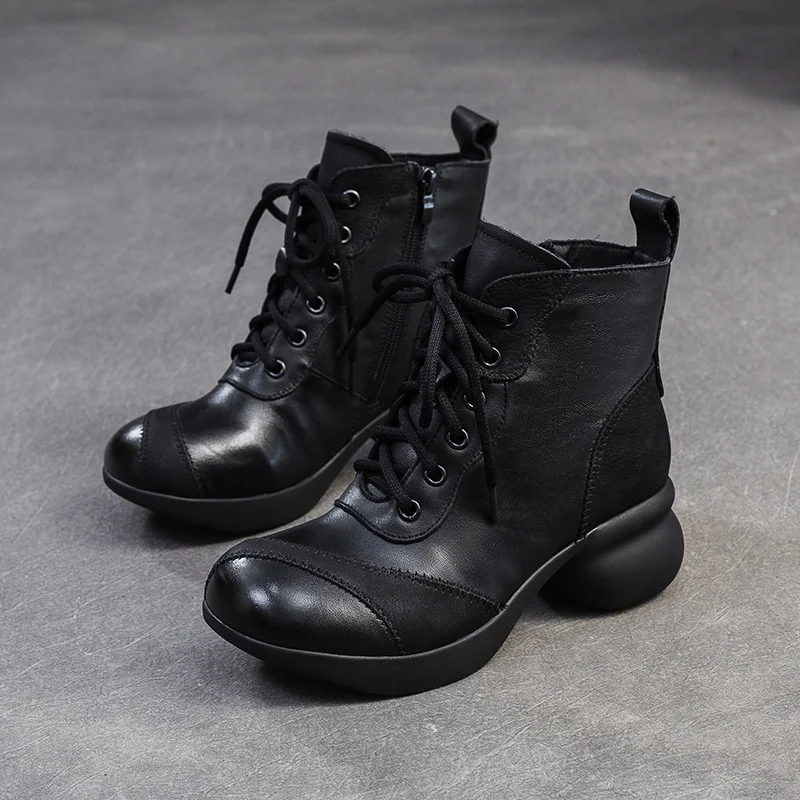 Women Vintage Solid Soft Leather Ankle Boots