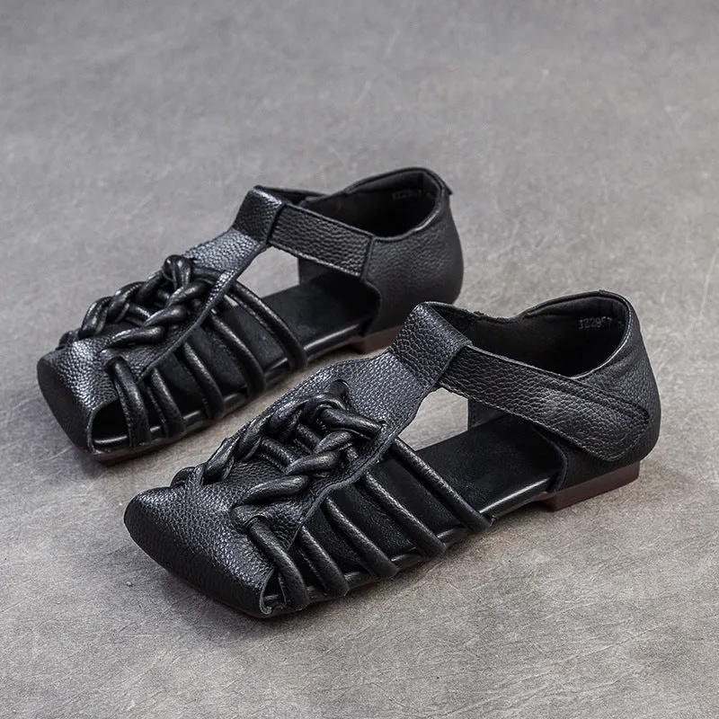 Women Retro Plaited Leather Flat Casual Sandals