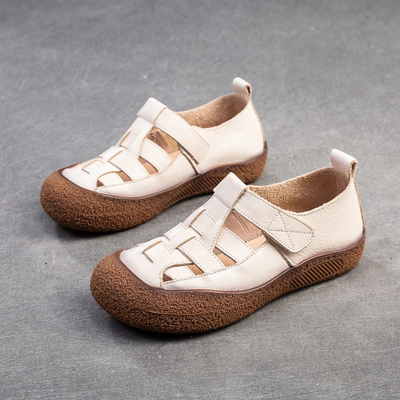 Women Retro Plaited Leather Flat Casual Sandals