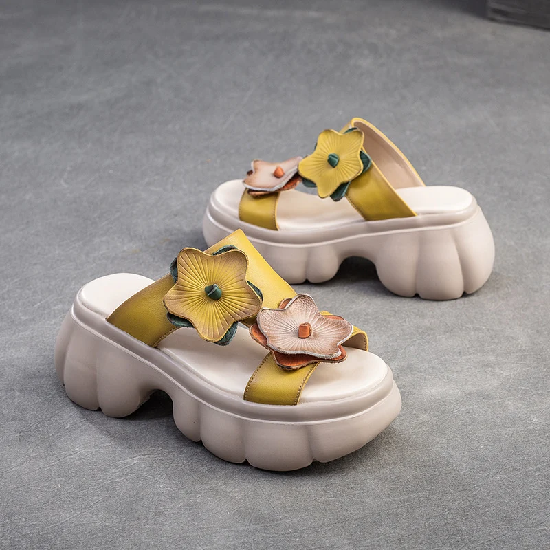 Women Stylish Leather Soft Platform Slides Sandals
