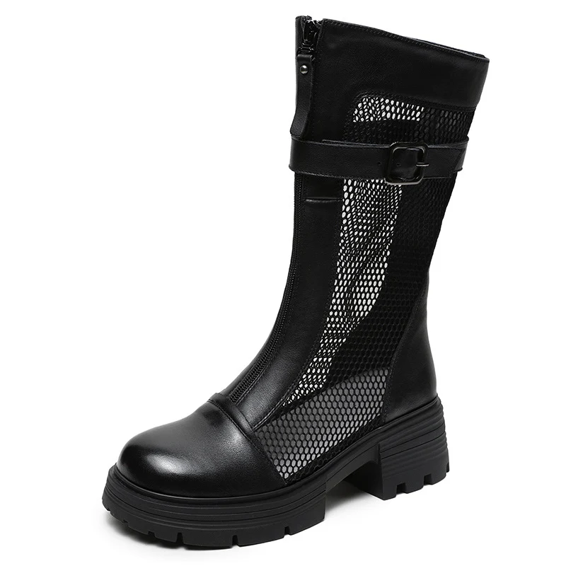 Women Stylish Hollow Mesh Mid-Calf Boots
