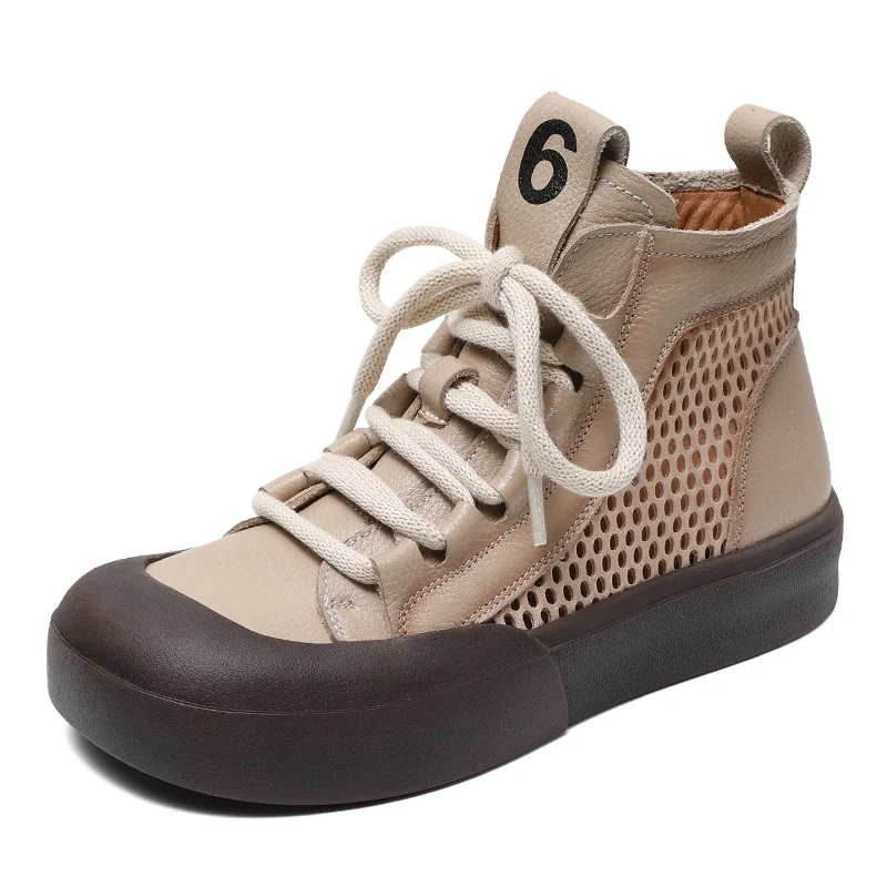 Women Summer Leather Breathable Mesh Casual Boots