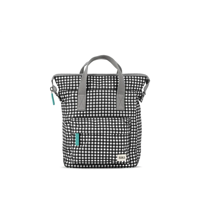 ROKA Bantry Liten svart gingham-väska i återvunnen canvas
