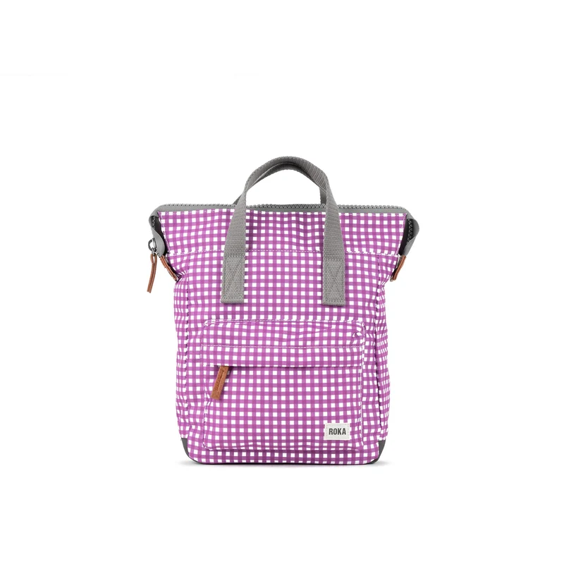 ROKA Bantry Liten lila gingham-väska i återvunnen canvas